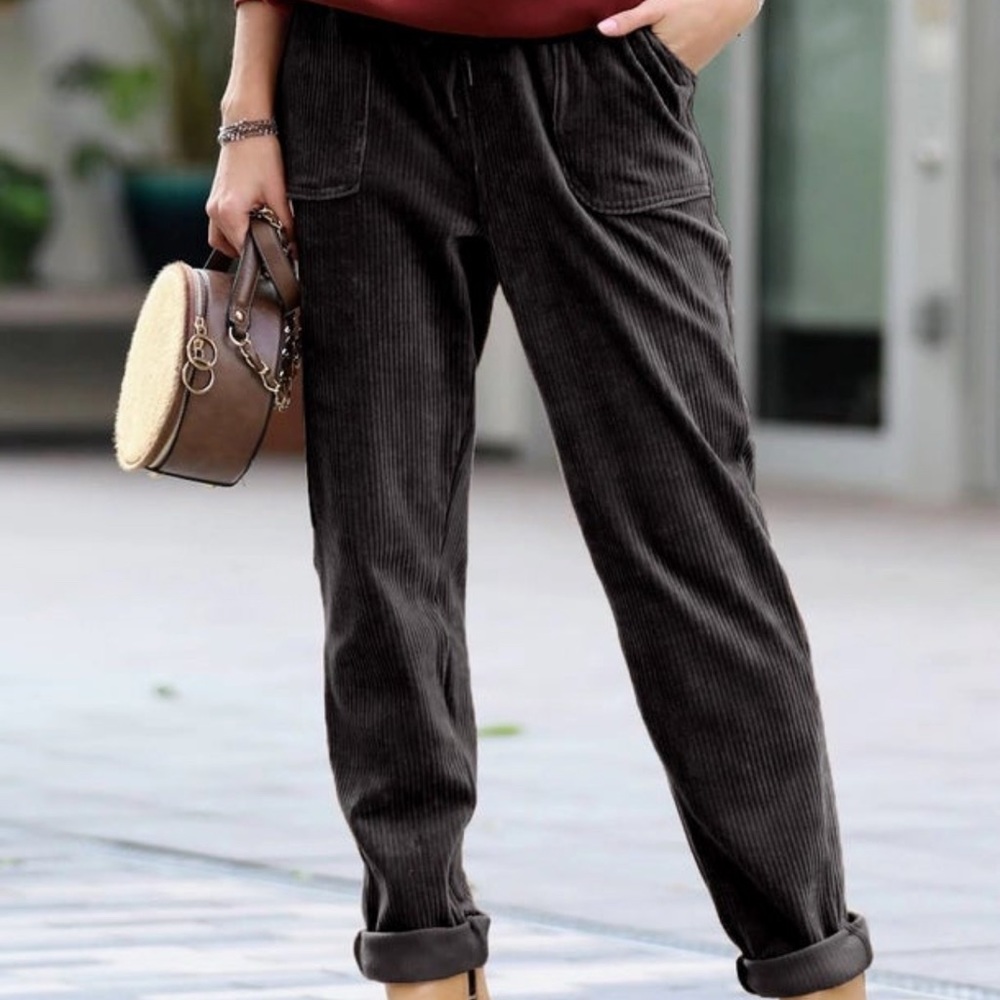 Cuffed Corduroy Pants in Black